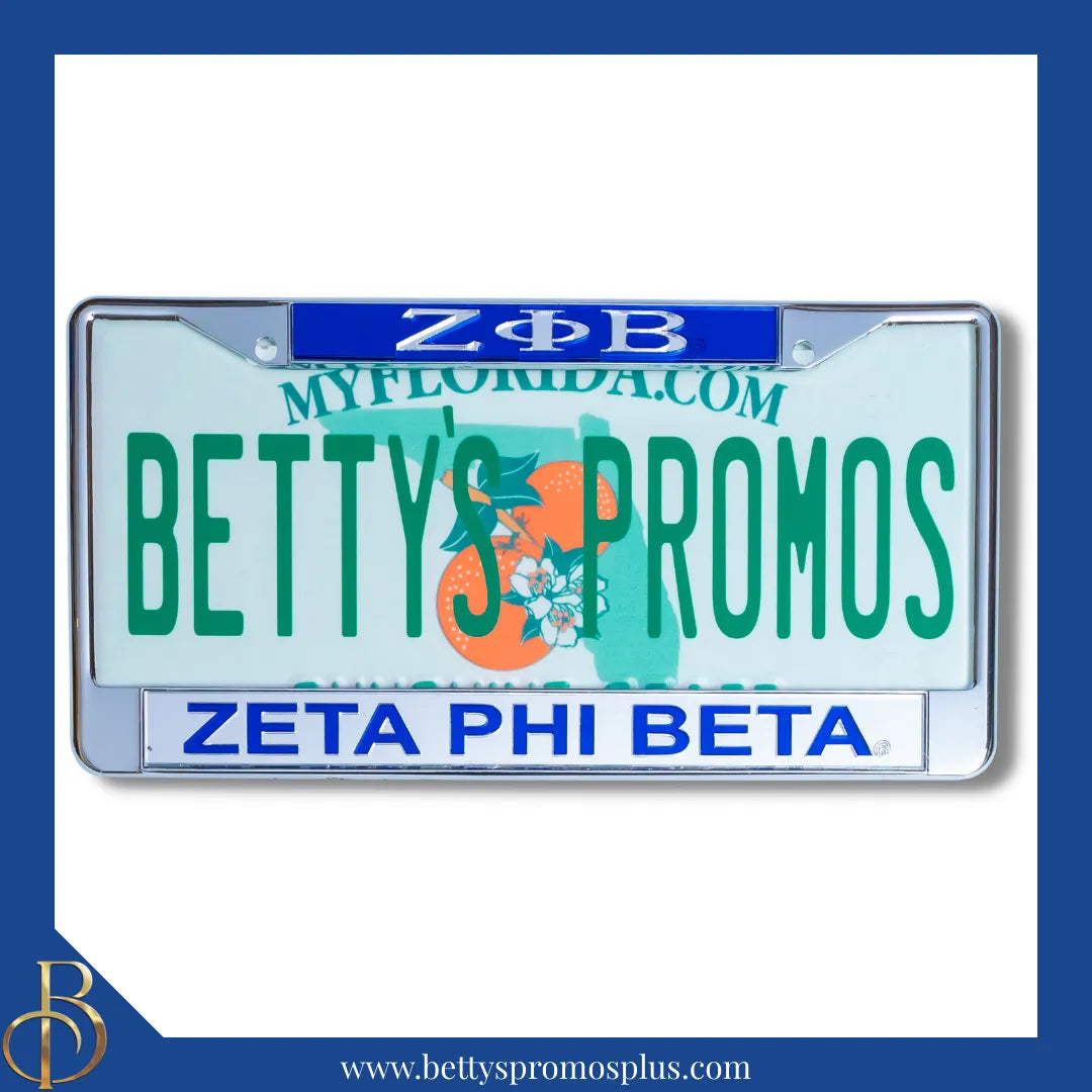 Zeta Phi Beta ΖΦΒ Chrome Laser Engraved Mirrored Acrylic License Plate Frame-Zeta Phi Beta Paraphernalia-Zeta Phi Beta Auto Tag Frame-Betty's Promos Plus