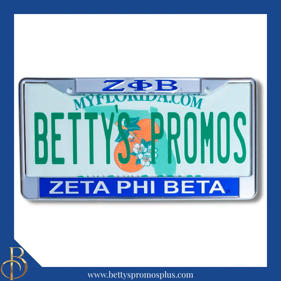 Zeta Phi Beta ΖΦΒ Chrome Laser Engraved Mirrored Acrylic License Plate Frame-Zeta Phi Beta Paraphernalia-Zeta Phi Beta Auto Tag Frame-Betty's Promos Plus