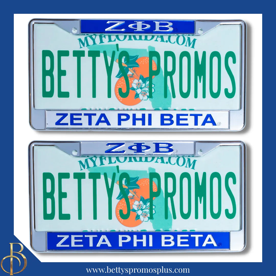 Zeta Phi Beta ΖΦΒ Chrome Laser Engraved Mirrored Acrylic License Plate Frame-Zeta Phi Beta Paraphernalia-Zeta Phi Beta Auto Tag Frame-Betty's Promos Plus
