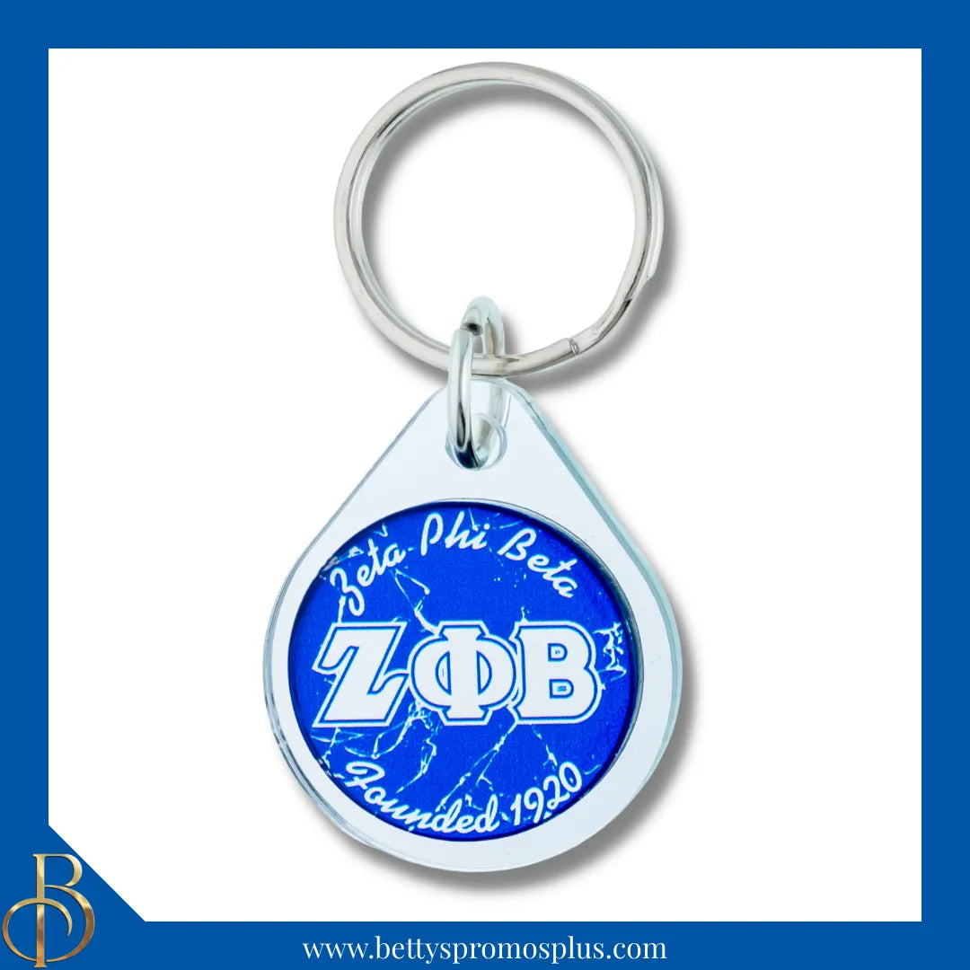 Zeta Phi Beta ΖΦΒ Circular Acrylic Keychain with Shield or Greek Letters-Silver-ΖΦΒ Greek Letters-Zeta Phi Beta Paraphernalia-Zeta Phi Beta Keychain-Betty's Promos Plus