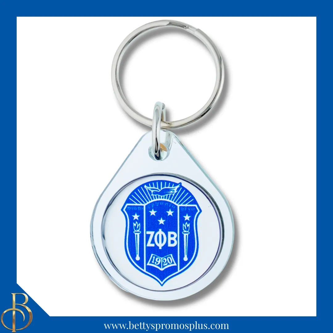 Zeta Phi Beta ΖΦΒ Circular Acrylic Keychain with Shield or Greek Letters-Silver-ΖΦΒ Shield-Zeta Phi Beta Paraphernalia-Zeta Phi Beta Keychain-Betty's Promos Plus