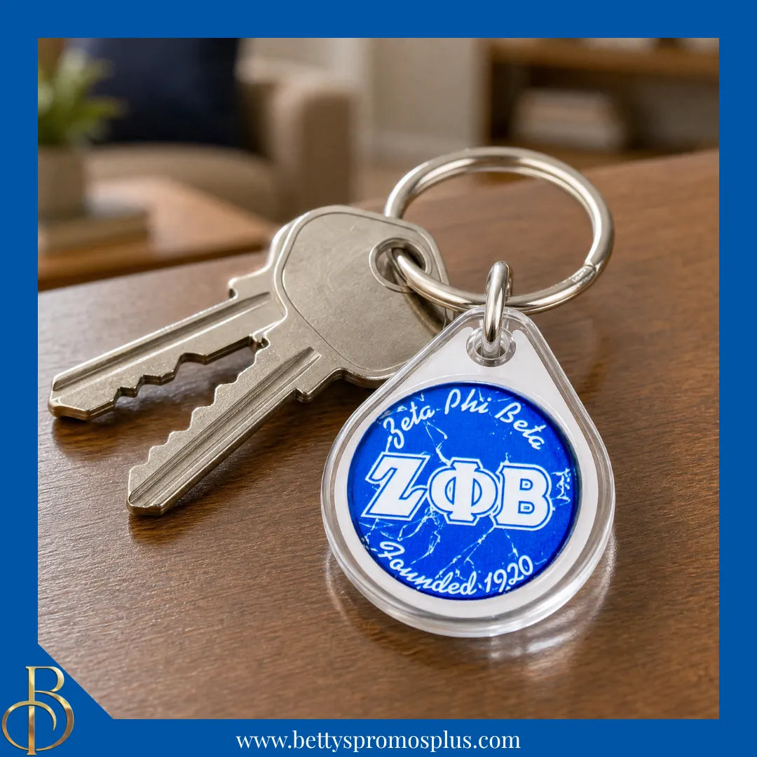 Zeta Phi Beta ΖΦΒ Circular Acrylic Keychain with Shield or Greek Letters-Zeta Phi Beta Paraphernalia-Zeta Phi Beta Keychain-Betty's Promos Plus