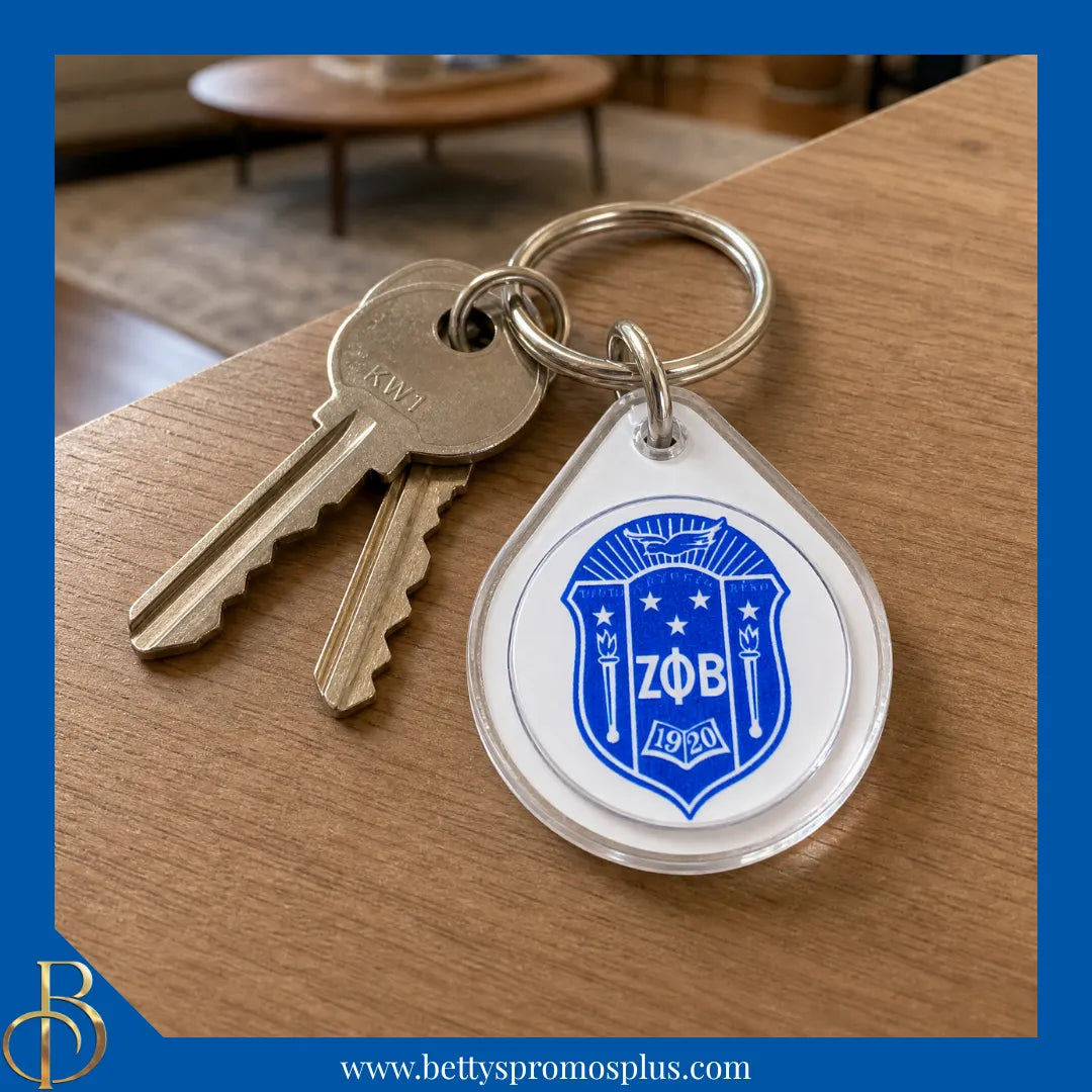 Zeta Phi Beta ΖΦΒ Circular Acrylic Keychain with Shield or Greek Letters-Zeta Phi Beta Paraphernalia-Zeta Phi Beta Keychain-Betty's Promos Plus