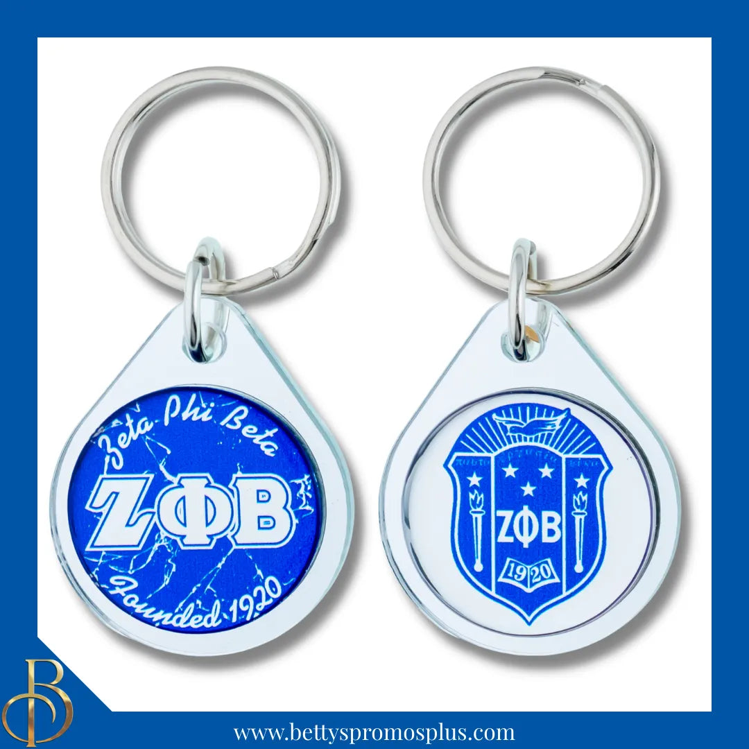 Zeta Phi Beta ΖΦΒ Circular Acrylic Keychain with Shield or Greek Letters-Zeta Phi Beta Paraphernalia-Zeta Phi Beta Keychain-Betty's Promos Plus