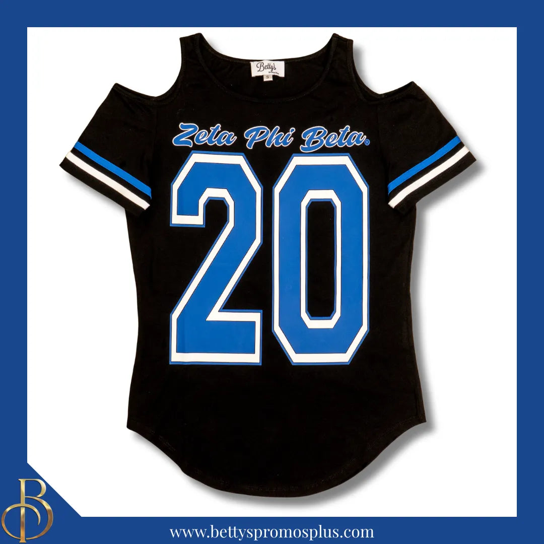 Zeta Phi Beta ΖΦΒ Cold Shoulder 20 Screen Printed T-Shirt-Black-Small-Zeta Phi Beta Paraphernalia-Zeta Phi Beta T-Shirts-Betty's Promos Plus