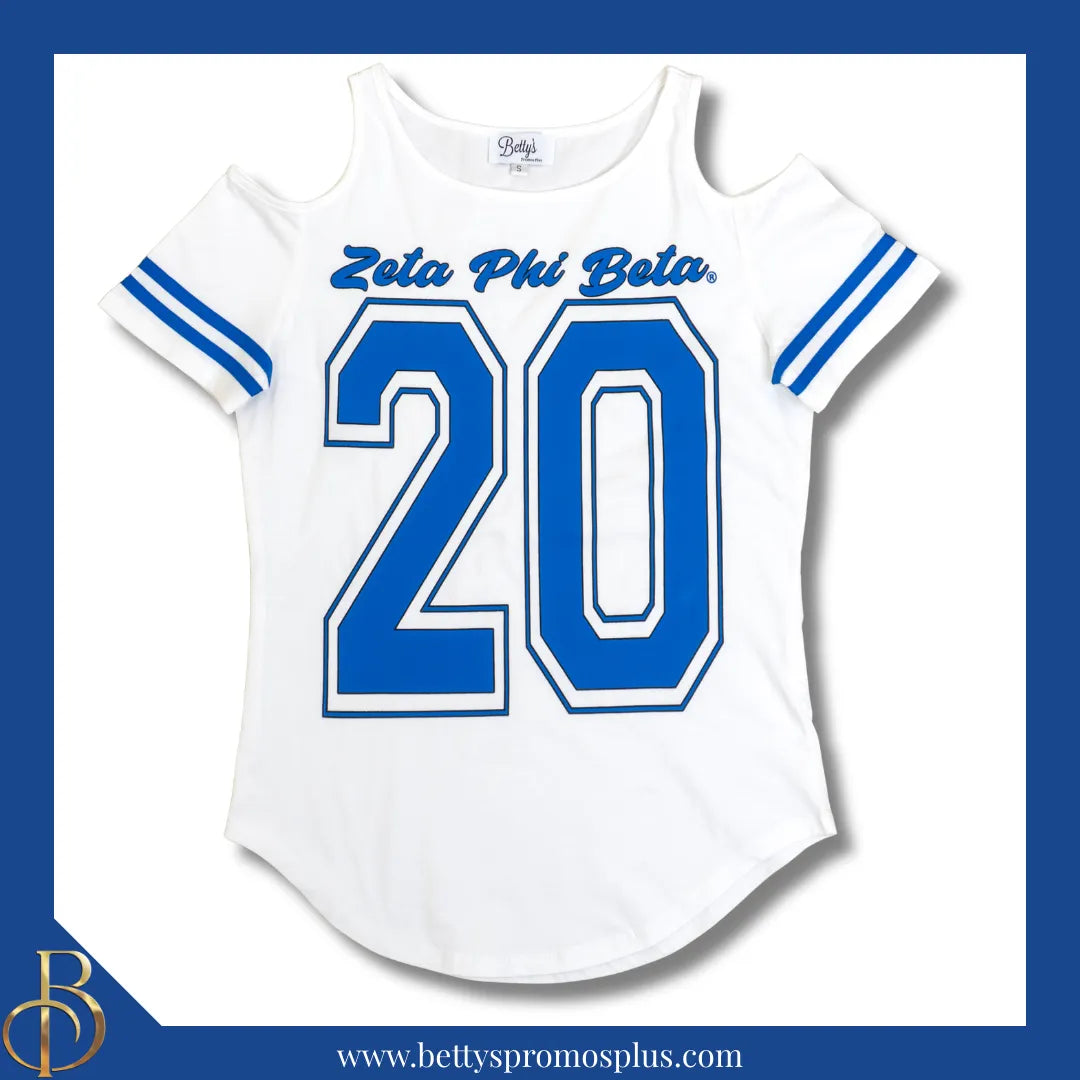 Zeta Phi Beta ΖΦΒ Cold Shoulder 20 Screen Printed T-Shirt-White-Small-Zeta Phi Beta Paraphernalia-Zeta Phi Beta T-Shirts-Betty's Promos Plus