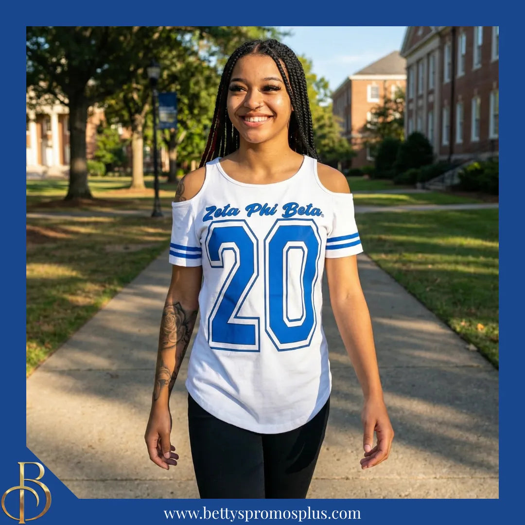 Zeta Phi Beta ΖΦΒ Cold Shoulder 20 Screen Printed T-Shirt-Zeta Phi Beta Paraphernalia-Zeta Phi Beta T-Shirts-Betty's Promos Plus