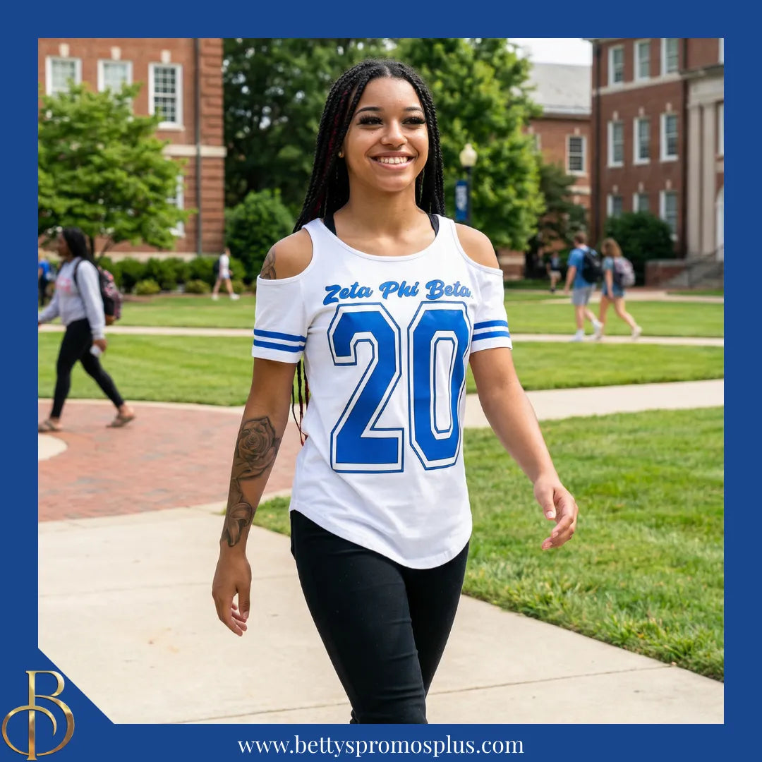 Zeta Phi Beta ΖΦΒ Cold Shoulder 20 Screen Printed T-Shirt-Zeta Phi Beta Paraphernalia-Zeta Phi Beta T-Shirts-Betty's Promos Plus