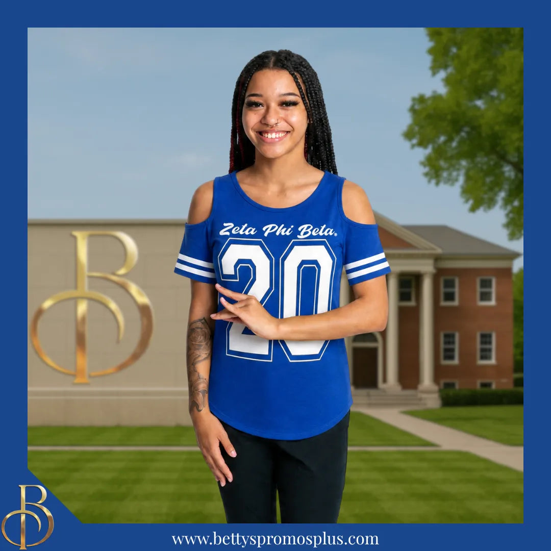 Zeta Phi Beta ΖΦΒ Cold Shoulder 20 Screen Printed T-Shirt-Zeta Phi Beta Paraphernalia-Zeta Phi Beta T-Shirts-Betty's Promos Plus
