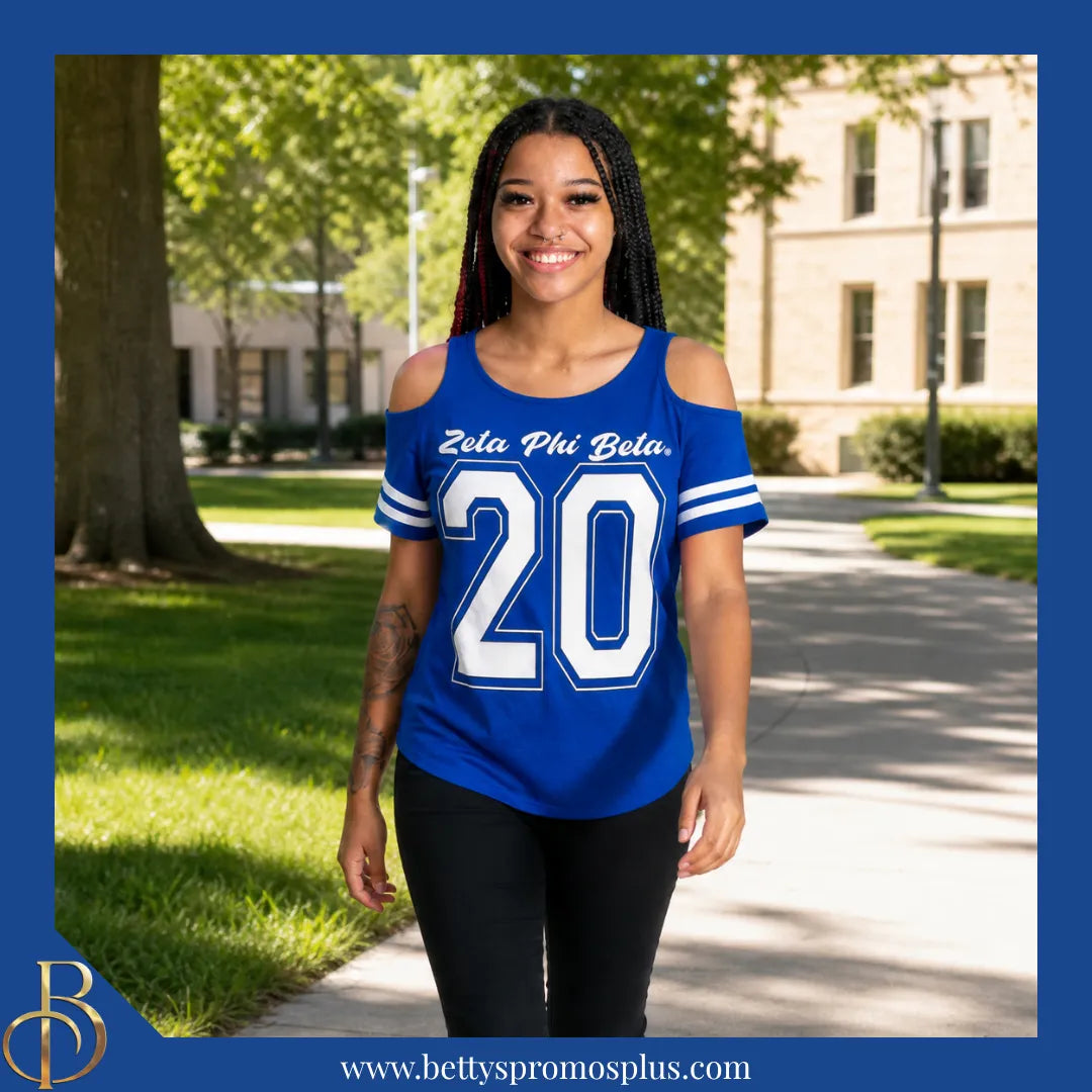 Zeta Phi Beta ΖΦΒ Cold Shoulder 20 Screen Printed T-Shirt-Zeta Phi Beta Paraphernalia-Zeta Phi Beta T-Shirts-Betty's Promos Plus