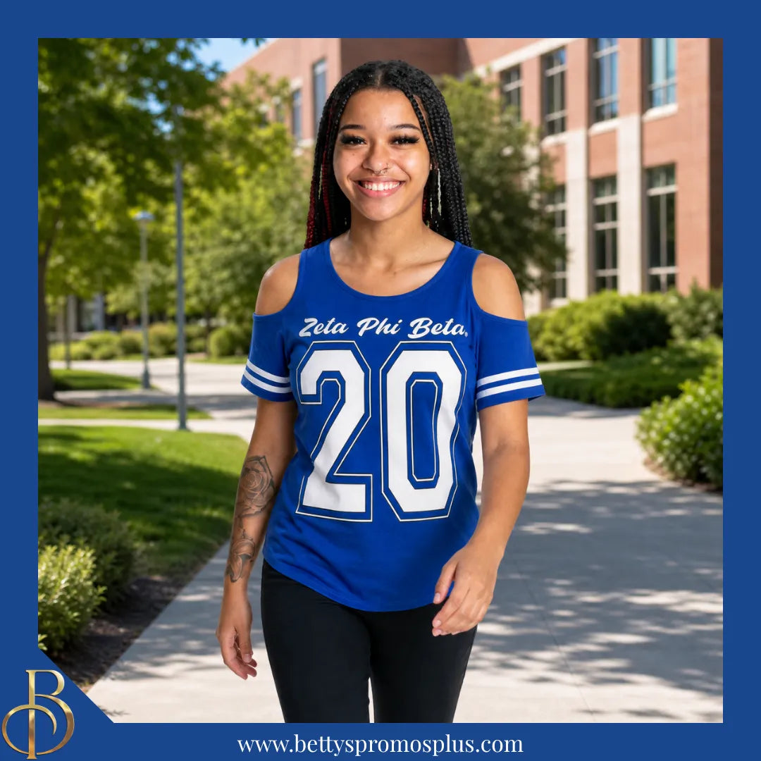 Zeta Phi Beta ΖΦΒ Cold Shoulder 20 Screen Printed T-Shirt-Zeta Phi Beta Paraphernalia-Zeta Phi Beta T-Shirts-Betty's Promos Plus