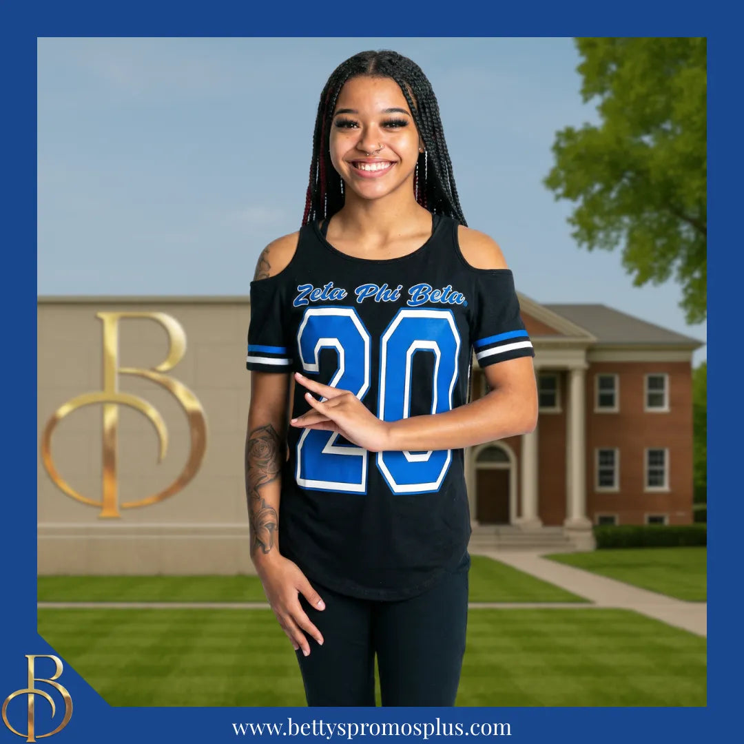 Zeta Phi Beta ΖΦΒ Cold Shoulder 20 Screen Printed T-Shirt-Zeta Phi Beta Paraphernalia-Zeta Phi Beta T-Shirts-Betty's Promos Plus
