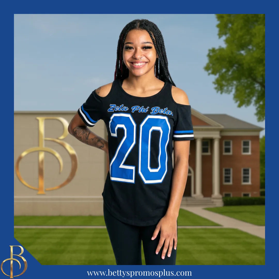 Zeta Phi Beta ΖΦΒ Cold Shoulder 20 Screen Printed T-Shirt-Zeta Phi Beta Paraphernalia-Zeta Phi Beta T-Shirts-Betty's Promos Plus