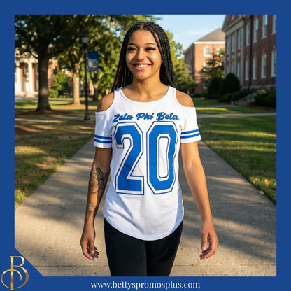 Zeta Phi Beta ΖΦΒ Cold Shoulder 20 Screen Printed T-Shirt-Zeta Phi Beta Paraphernalia-Zeta Phi Beta T-Shirts-Betty's Promos Plus
