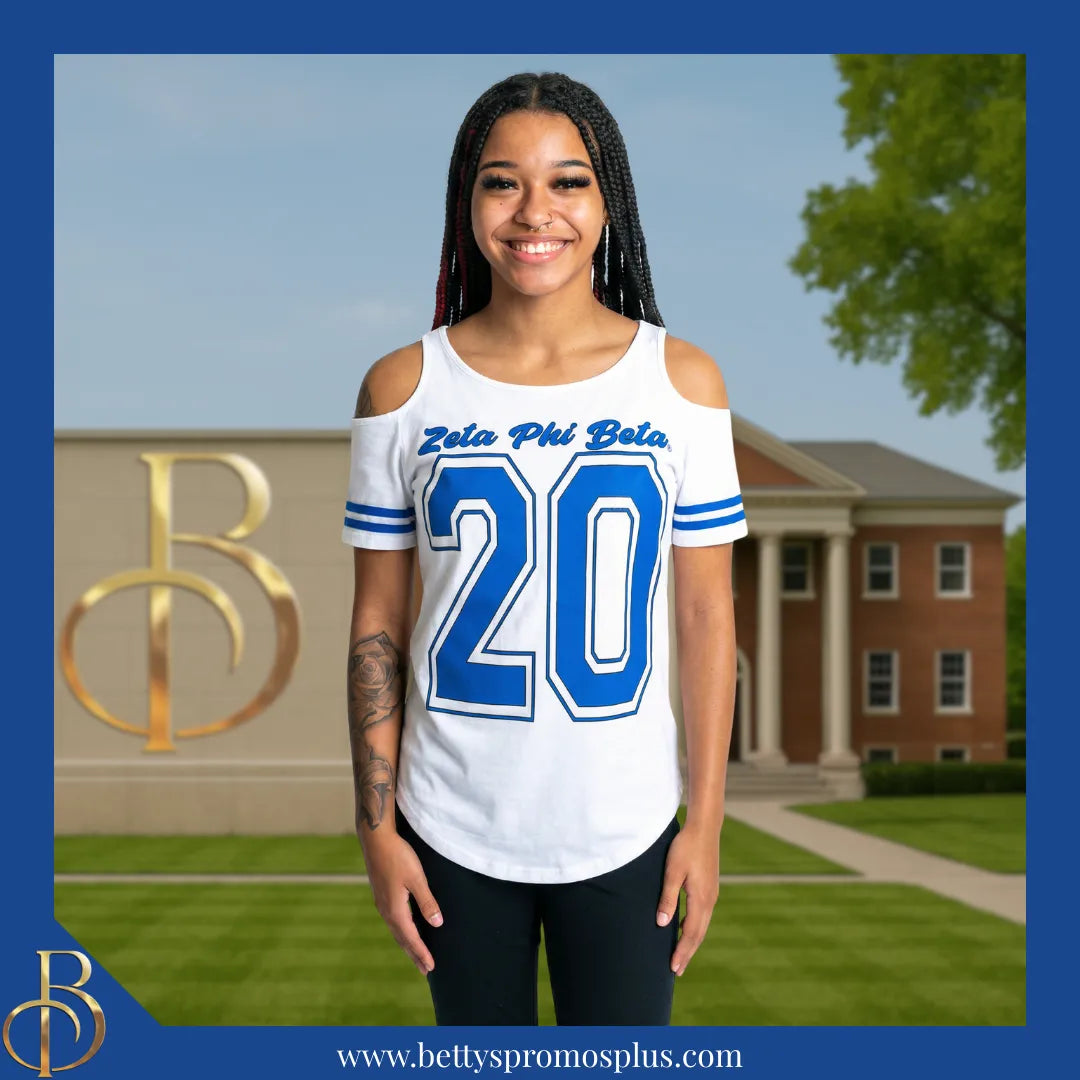 Zeta Phi Beta ΖΦΒ Cold Shoulder 20 Screen Printed T-Shirt-Zeta Phi Beta Paraphernalia-Zeta Phi Beta T-Shirts-Betty's Promos Plus