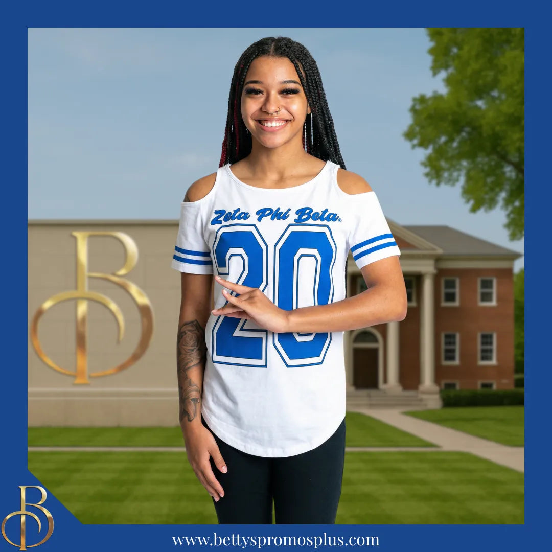 Zeta Phi Beta ΖΦΒ Cold Shoulder 20 Screen Printed T-Shirt-Zeta Phi Beta Paraphernalia-Zeta Phi Beta T-Shirts-Betty's Promos Plus