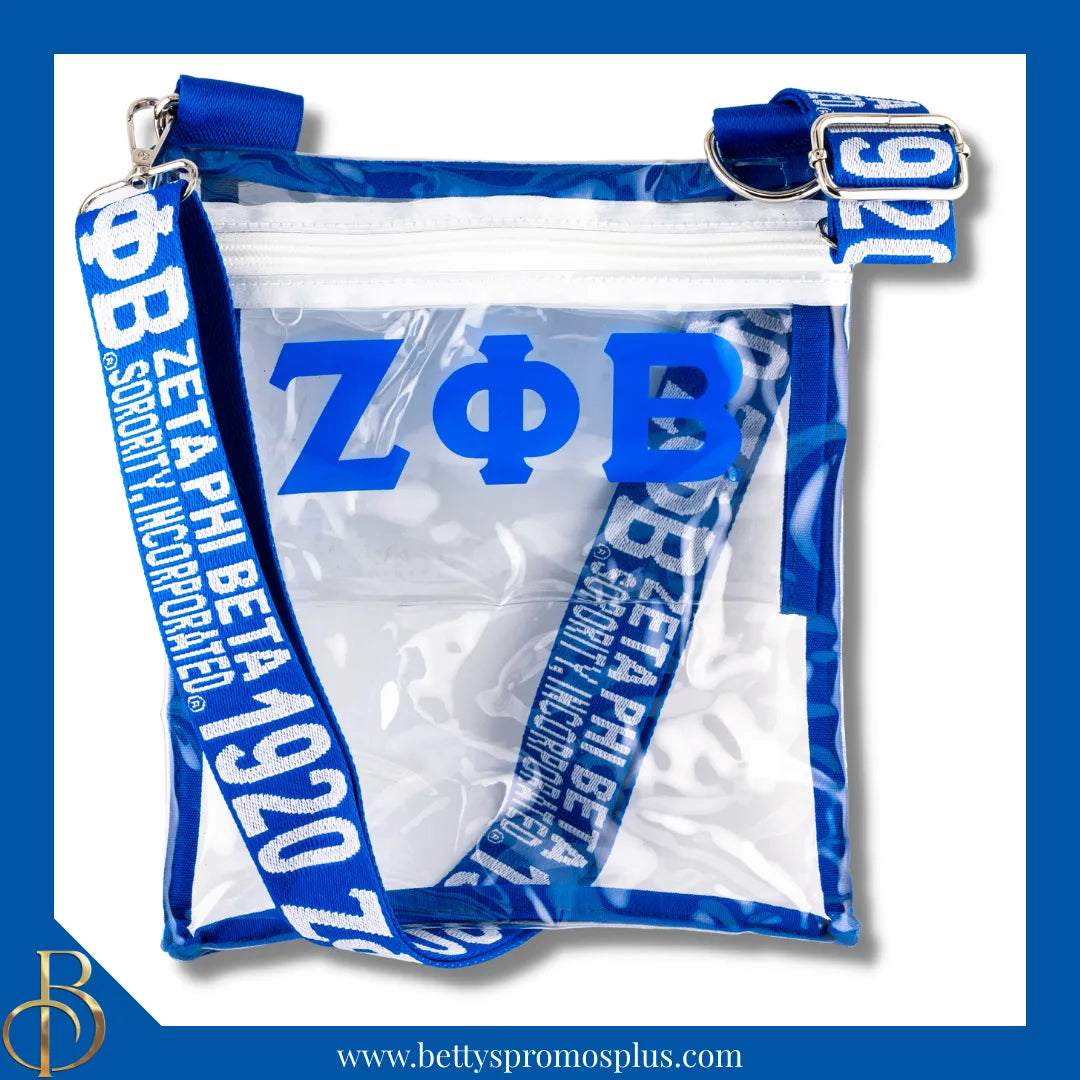 Zeta Phi Beta ΖΦΒ Cross Body Clear Stadium Bag-Blue-Zeta Phi Beta Paraphernalia-Zeta Phi Beta Stadium Bag-Betty's Promos Plus