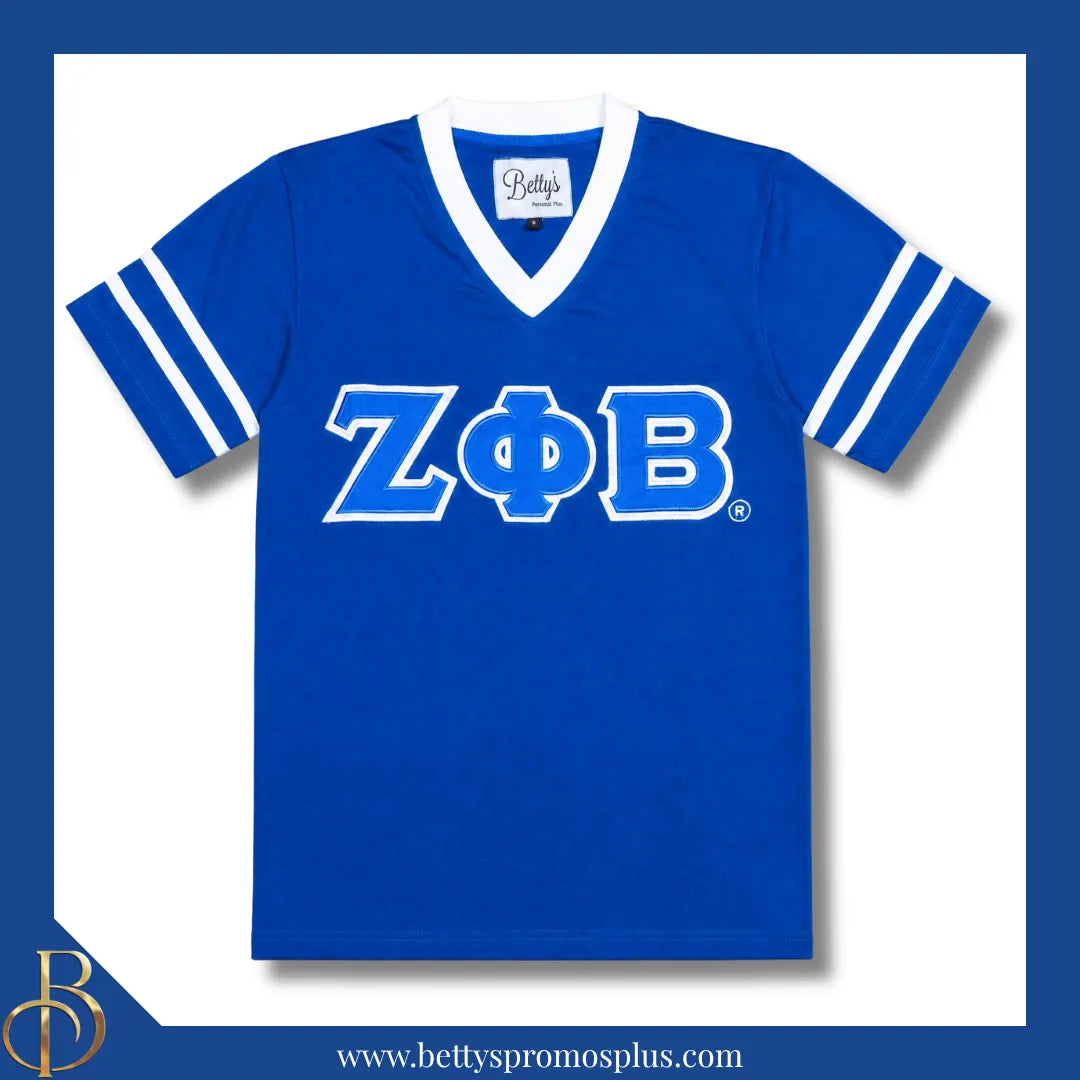 Zeta Phi Beta ΖΦΒ Double Stitched Appliqué Embroidered Jersey T-Shirt-Blue-Small-Zeta Phi Beta Paraphernalia-Zeta Phi Beta T-Shirts-Betty's Promos Plus