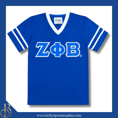 Zeta Phi Beta ΖΦΒ Double Stitched Appliqué Embroidered Jersey T-Shirt-Blue-Small-Zeta Phi Beta Paraphernalia-Zeta Phi Beta T-Shirts-Betty's Promos Plus