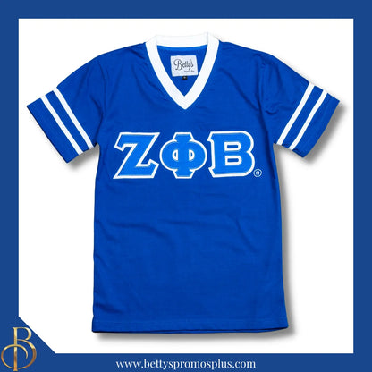 Zeta Phi Beta ΖΦΒ Double Stitched Appliqué Embroidered Jersey T-Shirt-Blue-Small-Zeta Phi Beta Paraphernalia-Zeta Phi Beta T-Shirts-Betty's Promos Plus