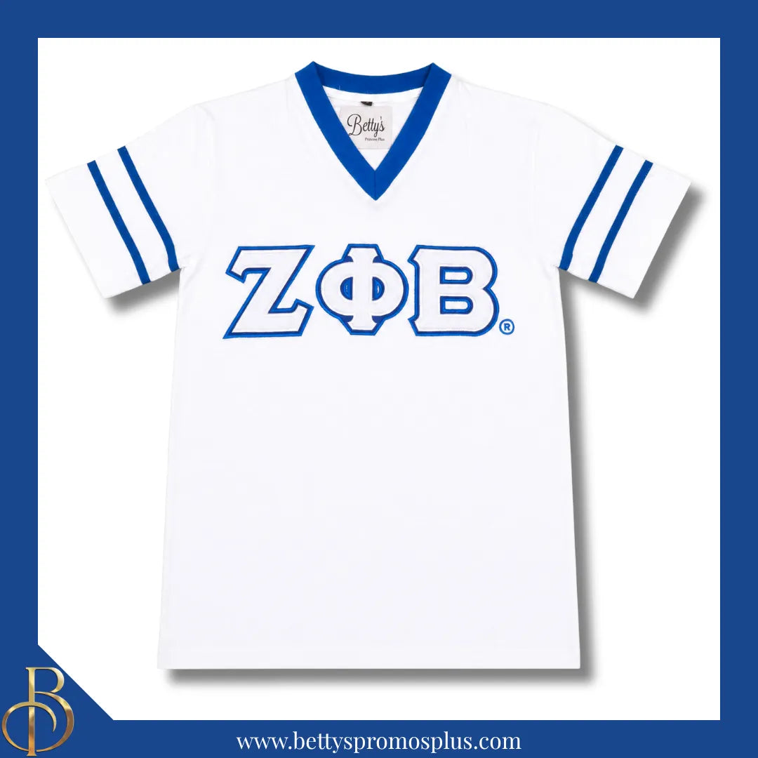 Zeta Phi Beta ΖΦΒ Double Stitched Appliqué Embroidered Jersey T-Shirt-White-Small-Zeta Phi Beta Paraphernalia-Zeta Phi Beta T-Shirts-Betty's Promos Plus