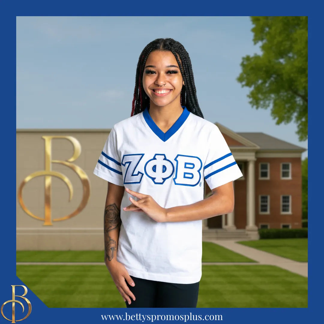 Zeta Phi Beta ΖΦΒ Double Stitched Appliqué Embroidered Jersey T-Shirt-Zeta Phi Beta Paraphernalia-Zeta Phi Beta T-Shirts-Betty's Promos Plus
