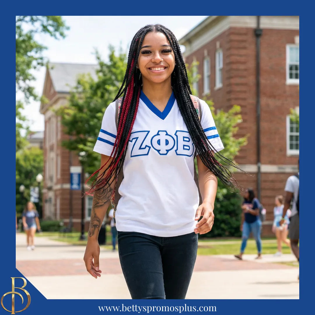 Zeta Phi Beta ΖΦΒ Double Stitched Appliqué Embroidered Jersey T-Shirt-Zeta Phi Beta Paraphernalia-Zeta Phi Beta T-Shirts-Betty's Promos Plus