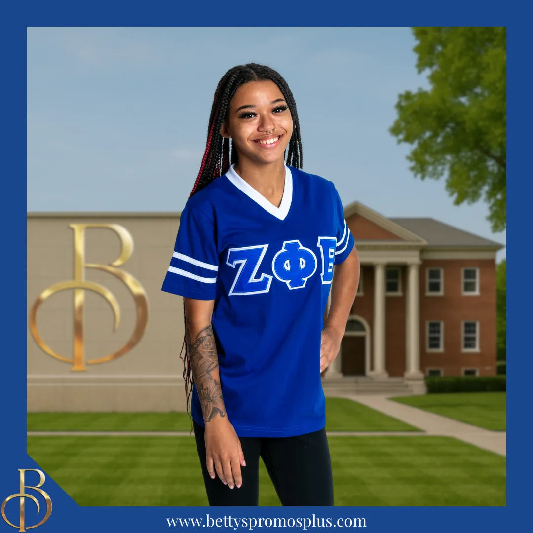 Zeta Phi Beta ΖΦΒ Double Stitched Appliqué Embroidered Jersey T-Shirt-Zeta Phi Beta Paraphernalia-Zeta Phi Beta T-Shirts-Betty's Promos Plus