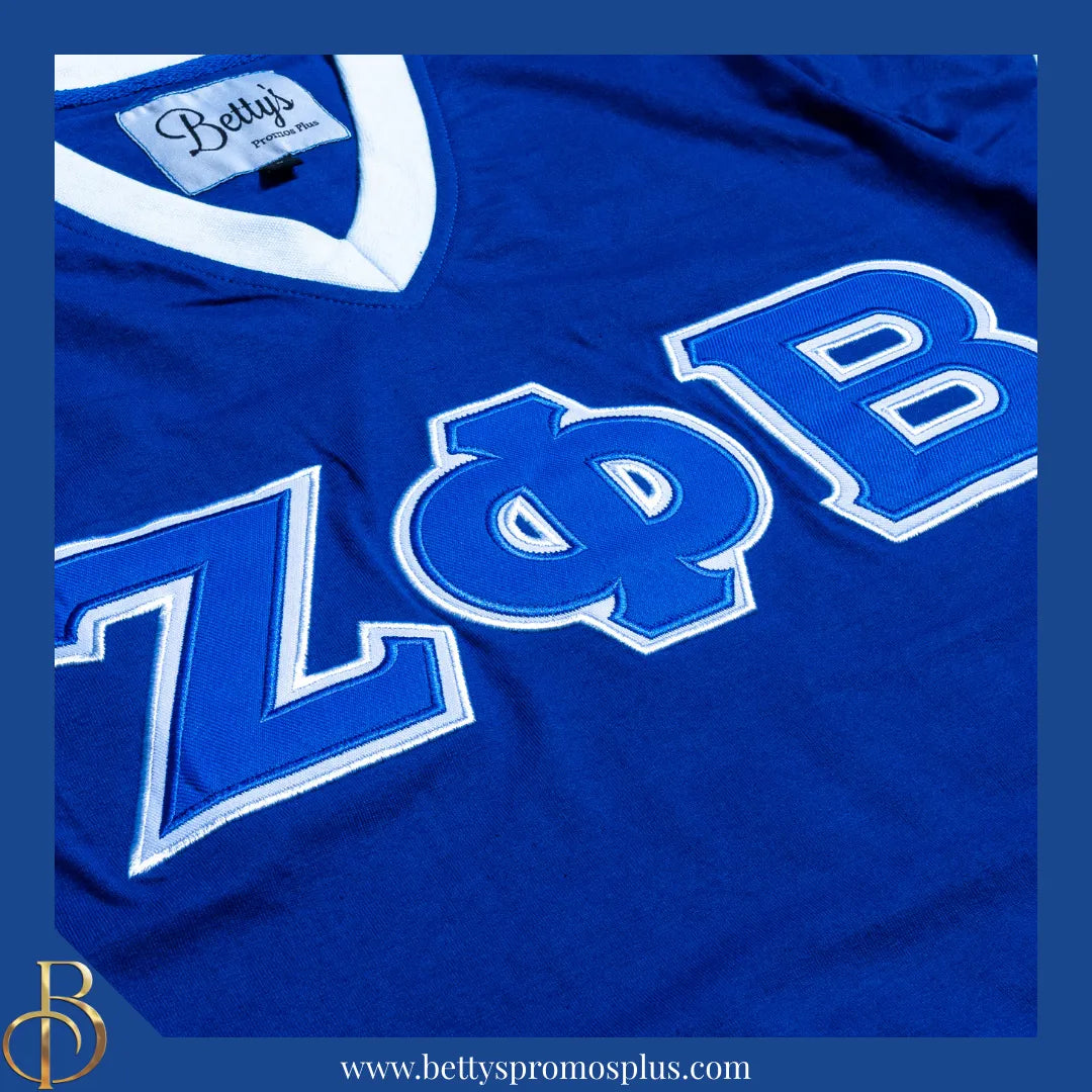 Zeta Phi Beta ΖΦΒ Double Stitched Appliqué Embroidered Jersey T-Shirt Blue / 4X-Large