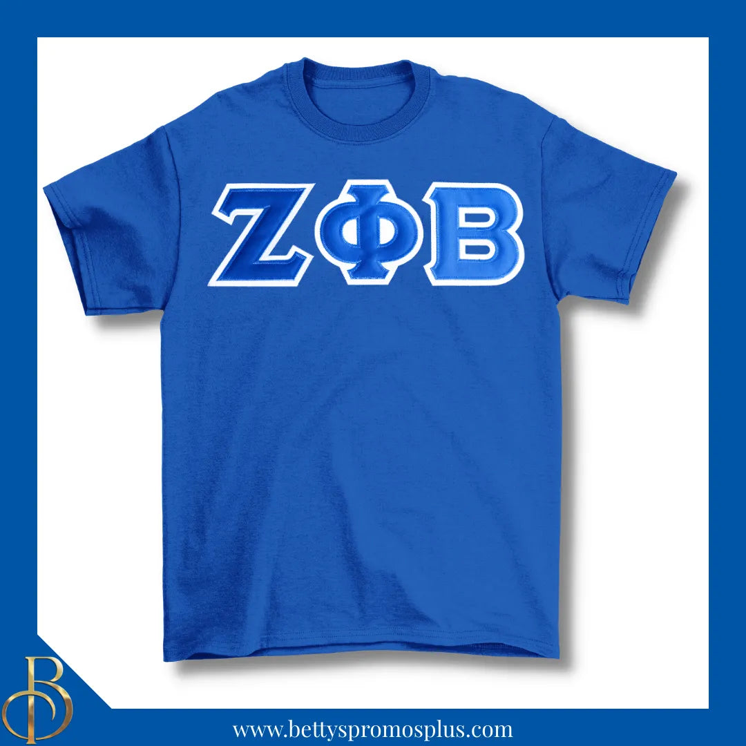 Zeta Phi Beta ΖΦΒ Double Stitched Appliqué Embroidered Line T-Shirt-Blue-Small-Zeta Phi Beta Paraphernalia-Zeta Phi Beta T-Shirts-Betty's Promos Plus