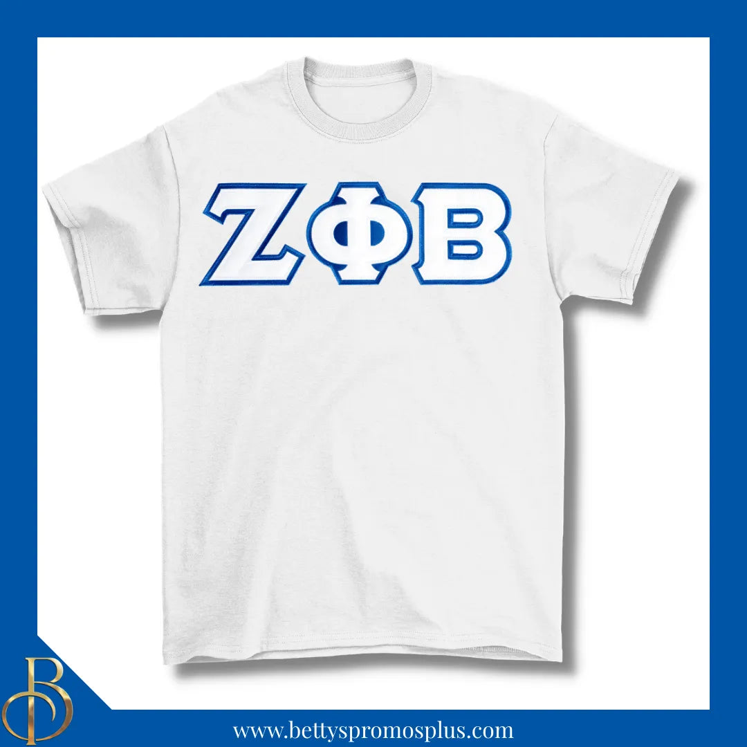 Zeta Phi Beta ΖΦΒ Double Stitched Appliqué Embroidered Line T-Shirt-White-Small-Zeta Phi Beta Paraphernalia-Zeta Phi Beta T-Shirts-Betty's Promos Plus