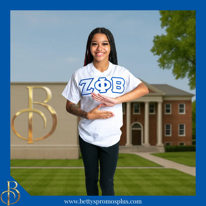 Zeta Phi Beta ΖΦΒ Double Stitched Appliqué Embroidered Line T-Shirt-Zeta Phi Beta Paraphernalia-Zeta Phi Beta T-Shirts-Betty's Promos Plus