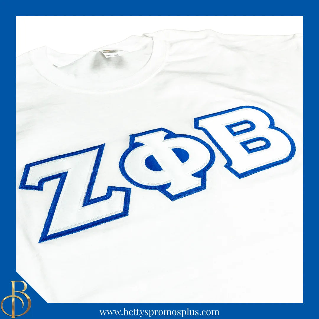 Zeta Phi Beta ΖΦΒ Double Stitched Appliqué Embroidered Line T-Shirt-Zeta Phi Beta Paraphernalia-Zeta Phi Beta T-Shirts-Betty's Promos Plus