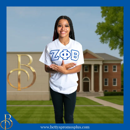 Zeta Phi Beta ΖΦΒ Double Stitched Appliqué Embroidered Line T-Shirt-Zeta Phi Beta Paraphernalia-Zeta Phi Beta T-Shirts-Betty's Promos Plus