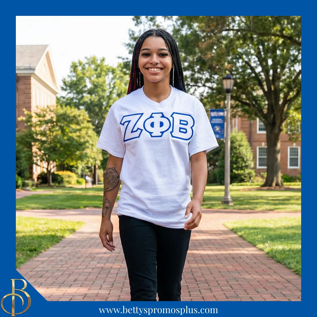 Zeta Phi Beta ΖΦΒ Double Stitched Appliqué Embroidered Line T-Shirt-Zeta Phi Beta Paraphernalia-Zeta Phi Beta T-Shirts-Betty's Promos Plus