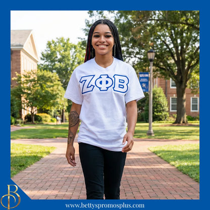 Zeta Phi Beta ΖΦΒ Double Stitched Appliqué Embroidered Line T-Shirt-Zeta Phi Beta Paraphernalia-Zeta Phi Beta T-Shirts-Betty's Promos Plus