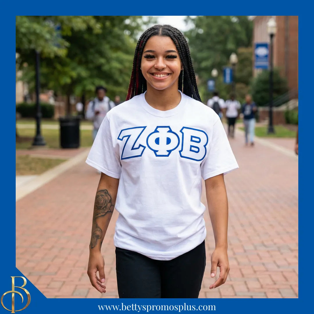 Zeta Phi Beta ΖΦΒ Double Stitched Appliqué Embroidered Line T-Shirt-Zeta Phi Beta Paraphernalia-Zeta Phi Beta T-Shirts-Betty's Promos Plus