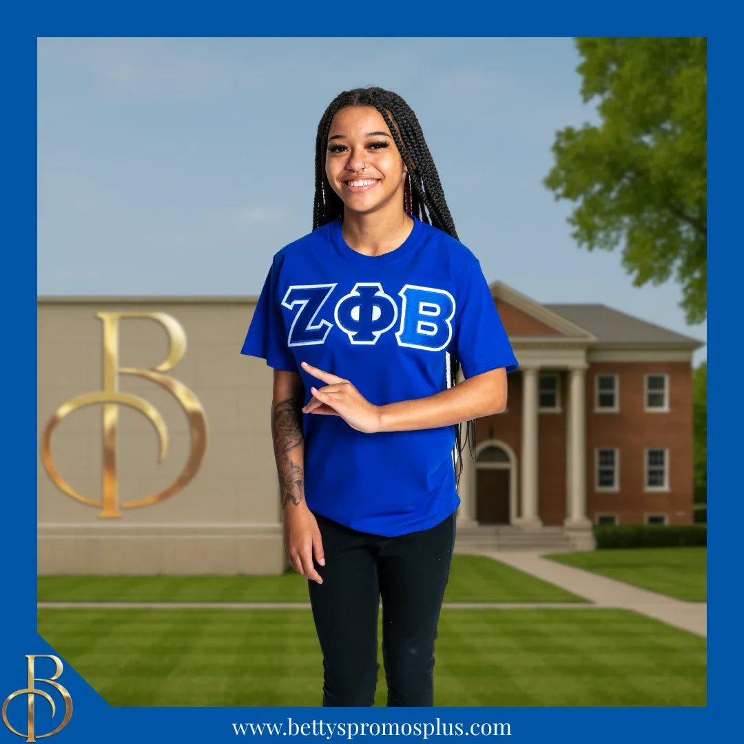 Zeta Phi Beta ΖΦΒ Double Stitched Appliqué Embroidered Line T-Shirt-Zeta Phi Beta Paraphernalia-Zeta Phi Beta T-Shirts-Betty's Promos Plus