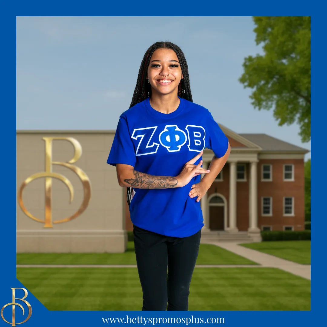 Zeta Phi Beta ΖΦΒ Double Stitched Appliqué Embroidered Line T-Shirt-Zeta Phi Beta Paraphernalia-Zeta Phi Beta T-Shirts-Betty's Promos Plus