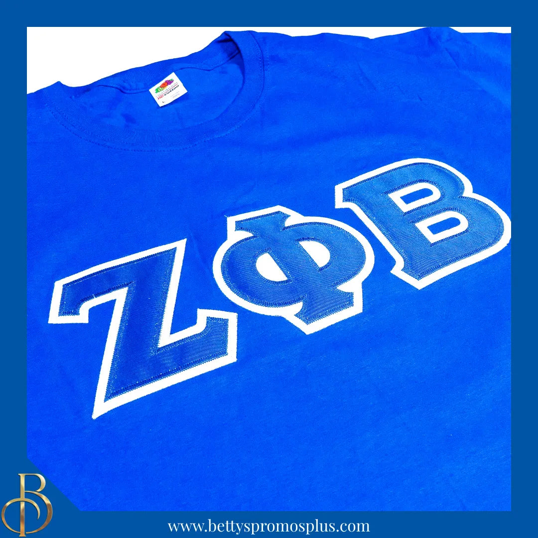 Zeta Phi Beta ΖΦΒ Double Stitched Appliqué Embroidered Line T-Shirt-Zeta Phi Beta Paraphernalia-Zeta Phi Beta T-Shirts-Betty's Promos Plus