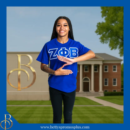 Zeta Phi Beta ΖΦΒ Double Stitched Appliqué Embroidered Line T-Shirt-Zeta Phi Beta Paraphernalia-Zeta Phi Beta T-Shirts-Betty's Promos Plus