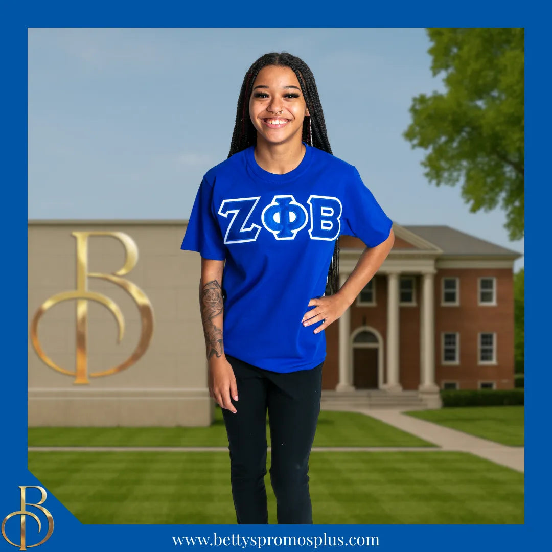 Zeta Phi Beta ΖΦΒ Double Stitched Appliqué Embroidered Line T-Shirt-Zeta Phi Beta Paraphernalia-Zeta Phi Beta T-Shirts-Betty's Promos Plus