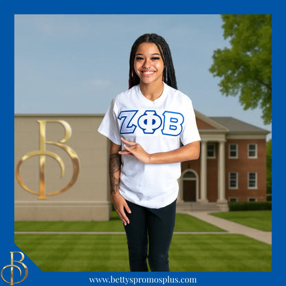 Zeta Phi Beta ΖΦΒ Double Stitched Appliqué Embroidered Line T-Shirt-Zeta Phi Beta Paraphernalia-Zeta Phi Beta T-Shirts-Betty's Promos Plus
