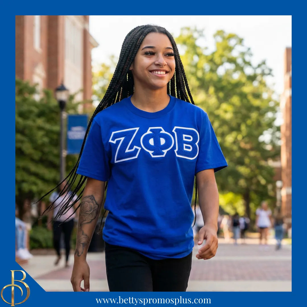 Zeta Phi Beta ΖΦΒ Double Stitched Appliqué Embroidered Line T-Shirt-Zeta Phi Beta Paraphernalia-Zeta Phi Beta T-Shirts-Betty's Promos Plus