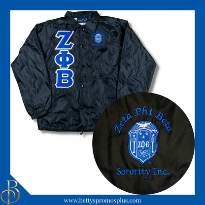 Zeta Phi Beta ΖΦΒ Double-Stitched Embroidered Windbreaker Line Jacket-Black-Small-Zeta Phi Beta Paraphernalia-Zeta Phi Beta Line Jacket-Betty's Promos Plus