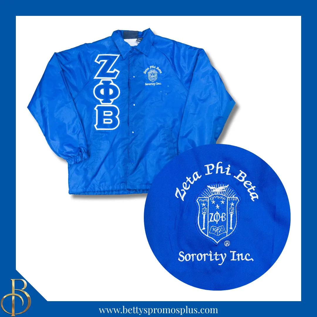 Zeta Phi Beta ΖΦΒ Double-Stitched Embroidered Windbreaker Line Jacket-Blue-Small-Zeta Phi Beta Paraphernalia-Zeta Phi Beta Line Jacket-Betty's Promos Plus