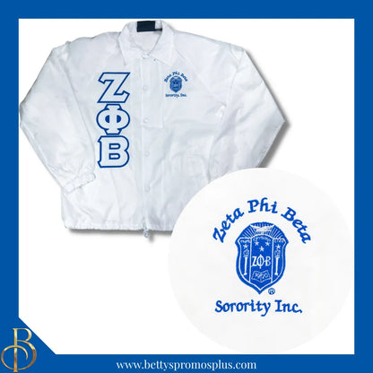 Zeta Phi Beta ΖΦΒ Double-Stitched Embroidered Windbreaker Line Jacket-White-Small-Zeta Phi Beta Paraphernalia-Zeta Phi Beta Line Jacket-Betty's Promos Plus