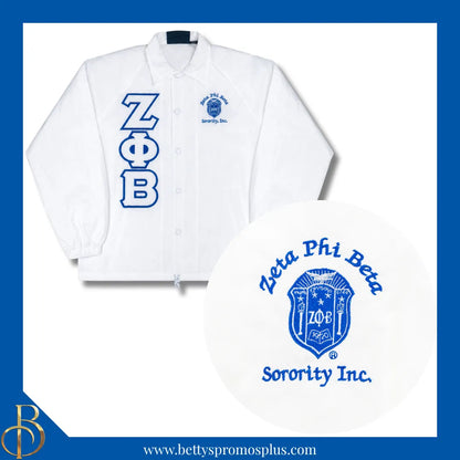 Zeta Phi Beta ΖΦΒ Double-Stitched Embroidered Windbreaker Line Jacket-White-Small-Zeta Phi Beta Paraphernalia-Zeta Phi Beta Line Jacket-Betty's Promos Plus