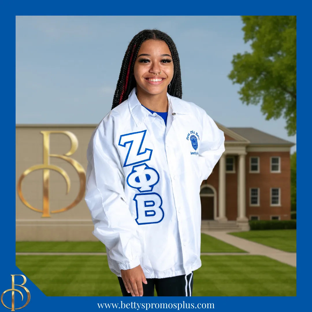 Zeta Phi Beta ΖΦΒ Double-Stitched Embroidered Windbreaker Line Jacket-Zeta Phi Beta Paraphernalia-Zeta Phi Beta Line Jacket-Betty's Promos Plus