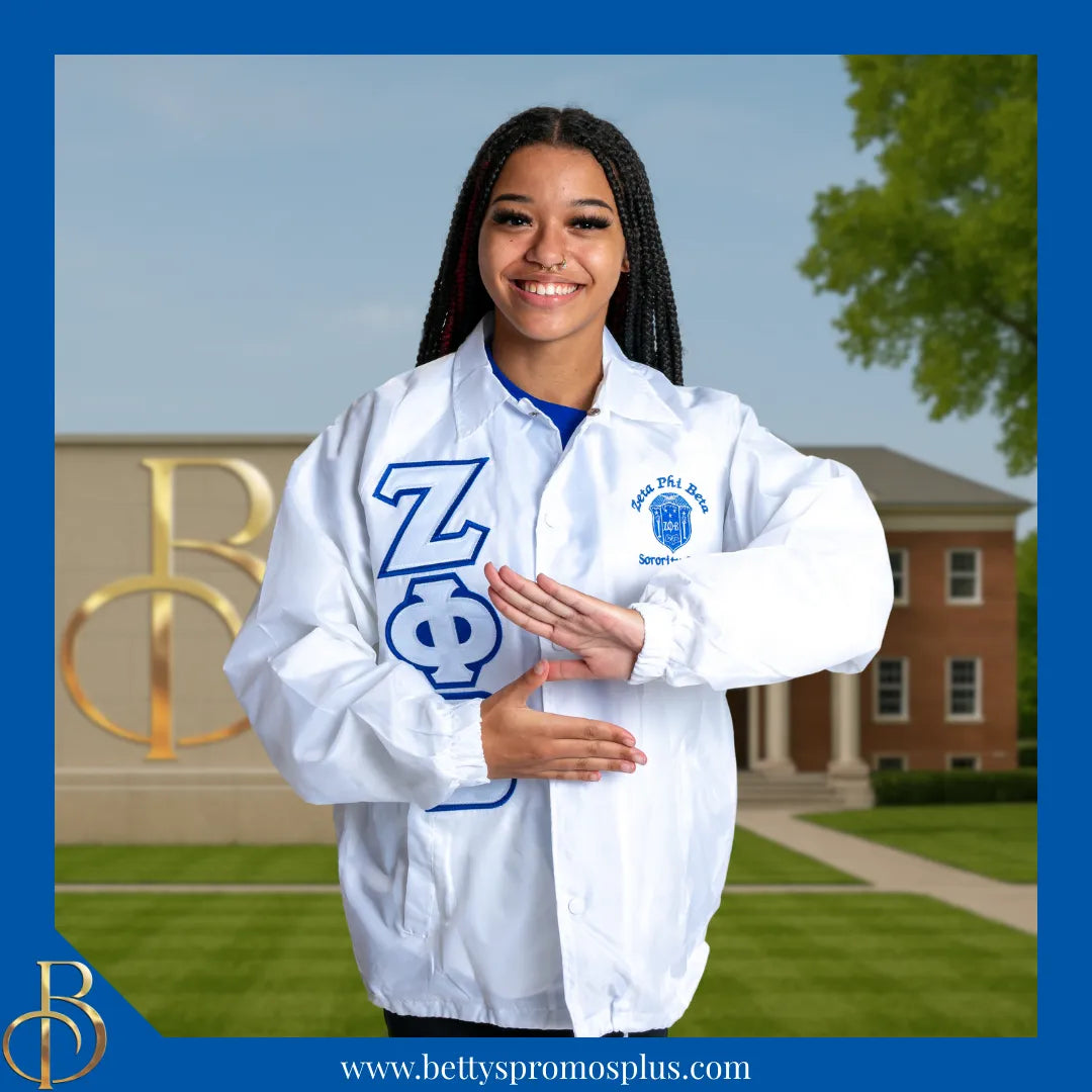 Zeta Phi Beta ΖΦΒ Double-Stitched Embroidered Windbreaker Line Jacket-Zeta Phi Beta Paraphernalia-Zeta Phi Beta Line Jacket-Betty's Promos Plus